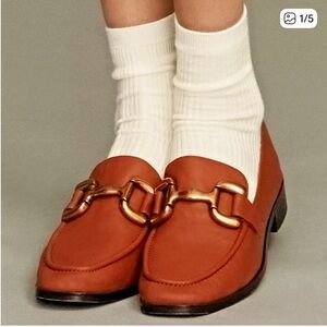 Anthropologie Brown BibiLou Leather Loafers with Gold Buckle